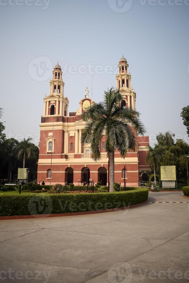 Sacred Heart Cathedral Church located at Connaught Place, Delhi, India, Beautiful architectural view from outside of Cathedral Church in Central Delhi during evening time photo