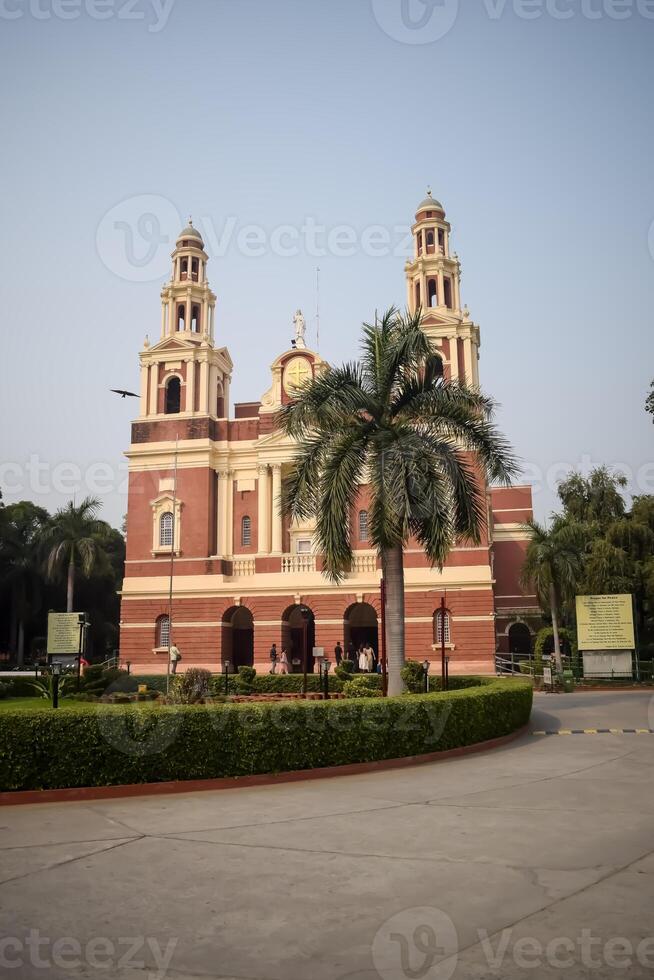 Sacred Heart Cathedral Church located at Connaught Place, Delhi, India, Beautiful architectural view from outside of Cathedral Church in Central Delhi during evening time photo