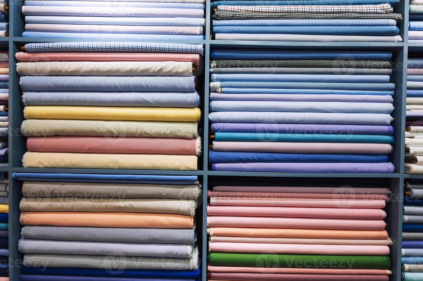Fabric and textiles samples in a factory shop or store. photo