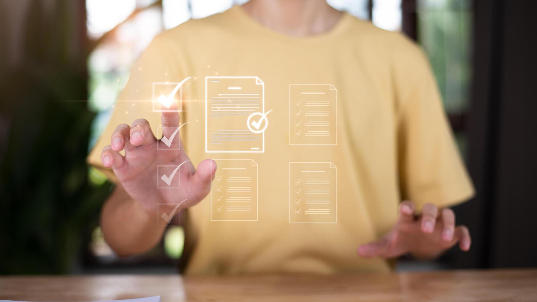 inspector makes mark on the survey topic ,Checklist with checkmarks and checkboxes ,checklist ideas, online quality assessment ,checkbox to conduct opinion and quality surveys or satisfaction photo