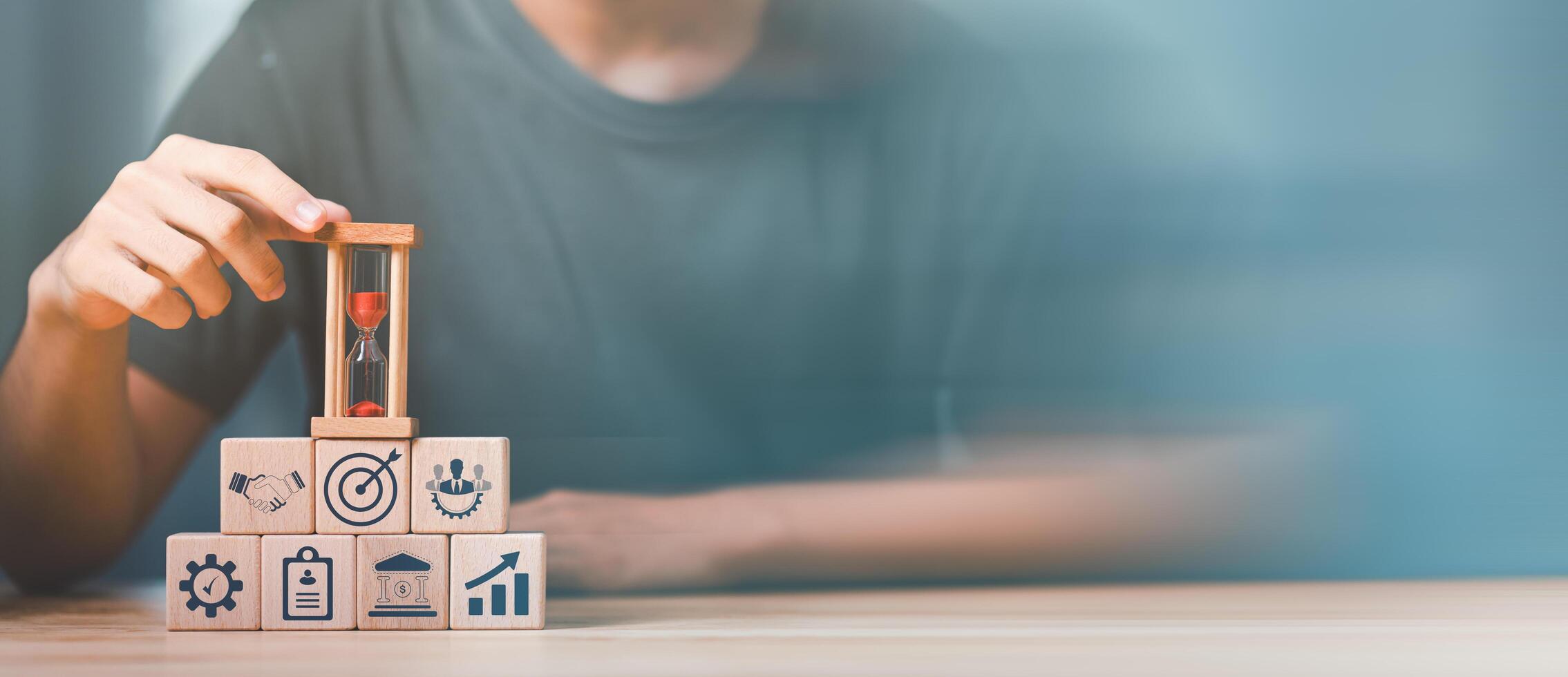 Businessman showing virtual icon , time management concept ,effective business planning ,time management in the organization ,Agreement and solution ,appointment punctuality photo