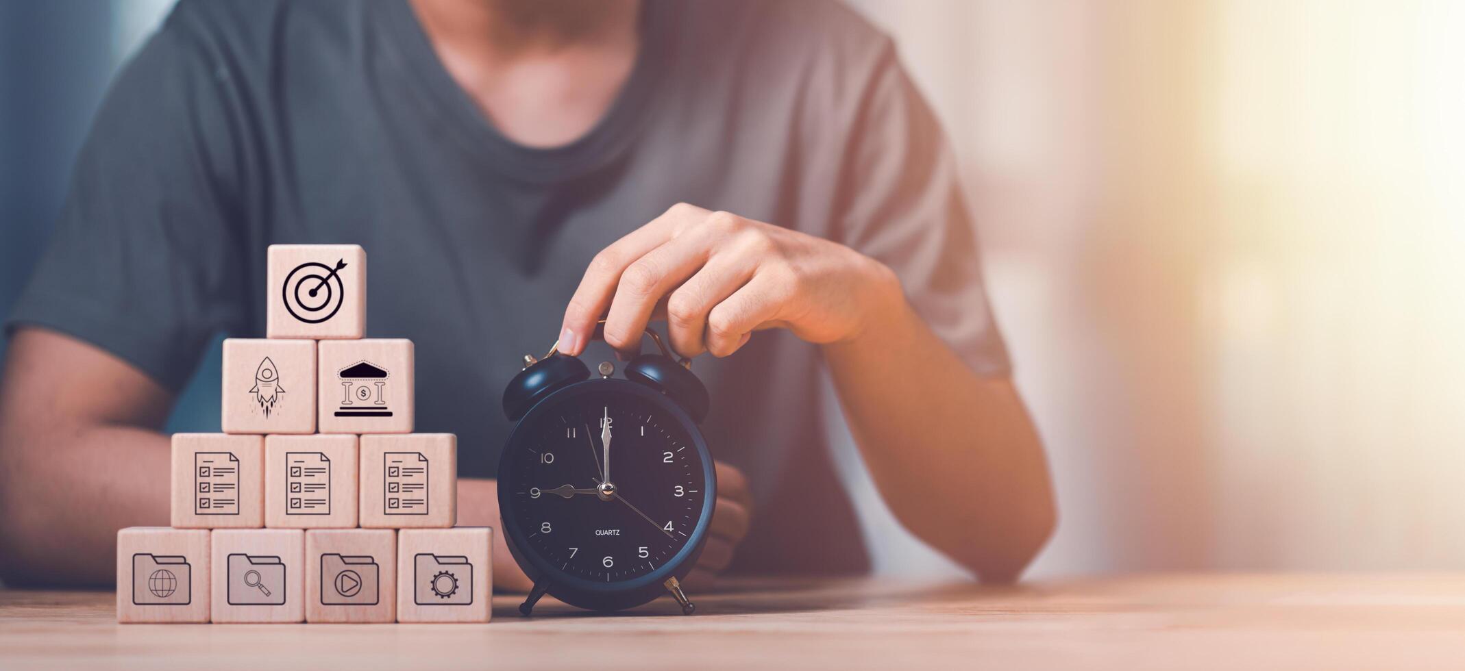 Businessman showing virtual icon , time management concept ,effective business planning ,time management in the organization ,Agreement and solution ,appointment punctuality photo