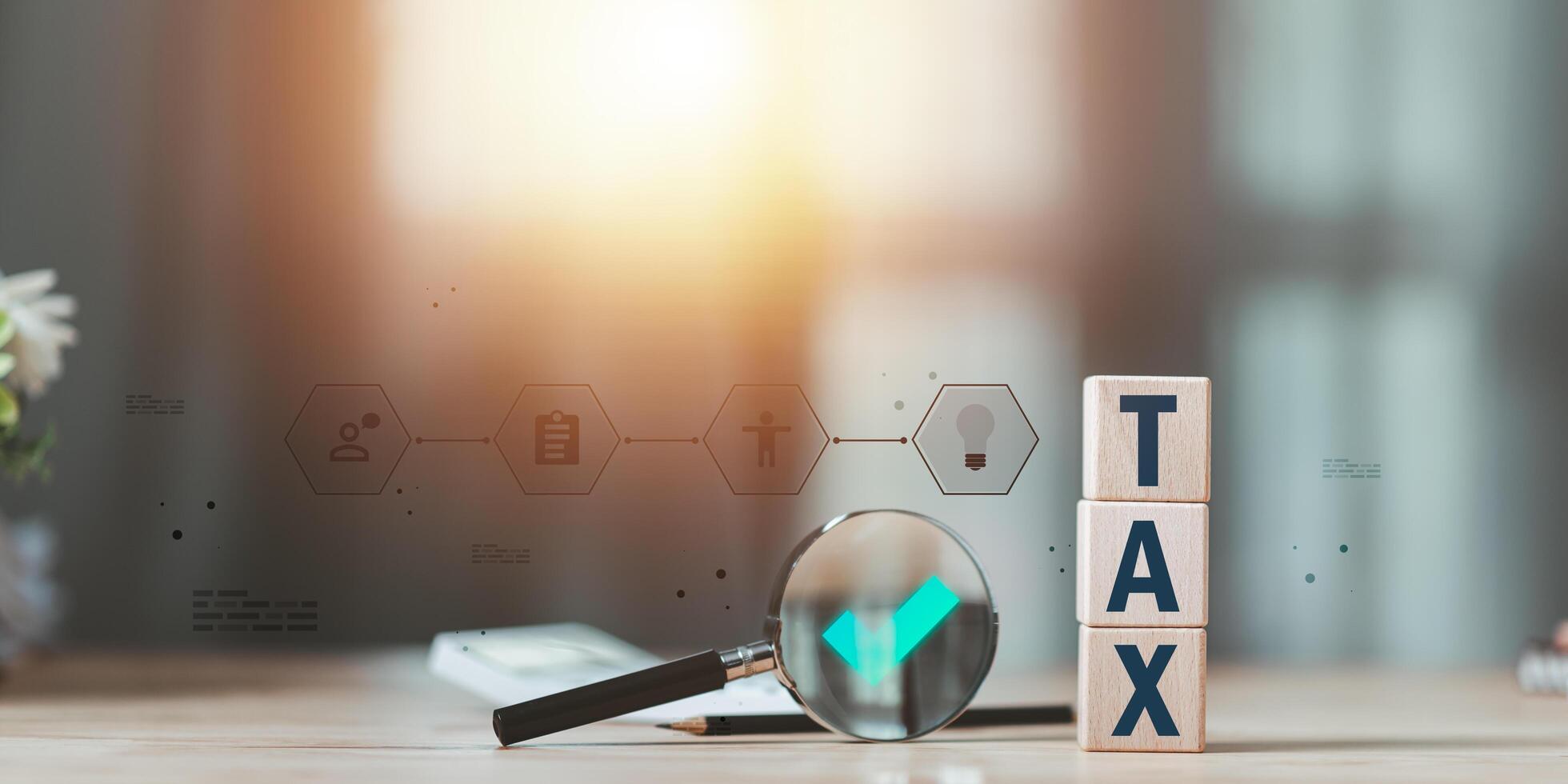 Annual tax deduction planning concept ,Calculate business balance to reduce taxes ,Calculation of individual tax rates, and business financial budget ,Examination and review of financial documents photo