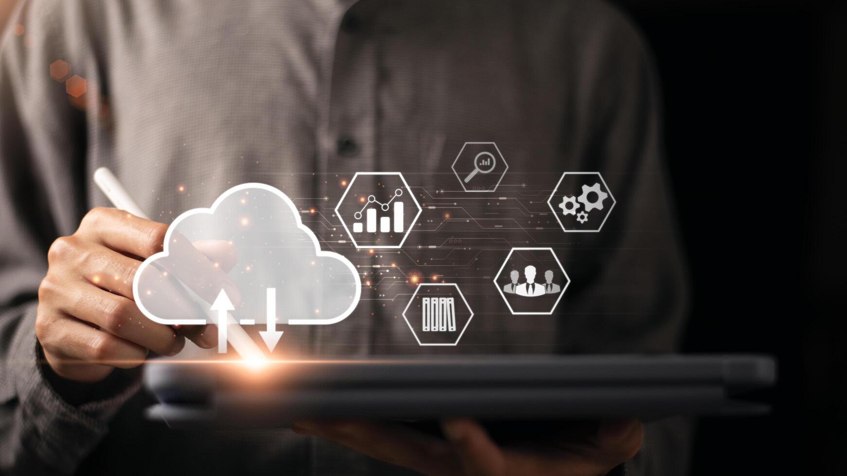cloud computing backup technology concept ,Access to server communication services ,database connection with modern hardware and software ,Security Administration ,Personal Storage Management photo