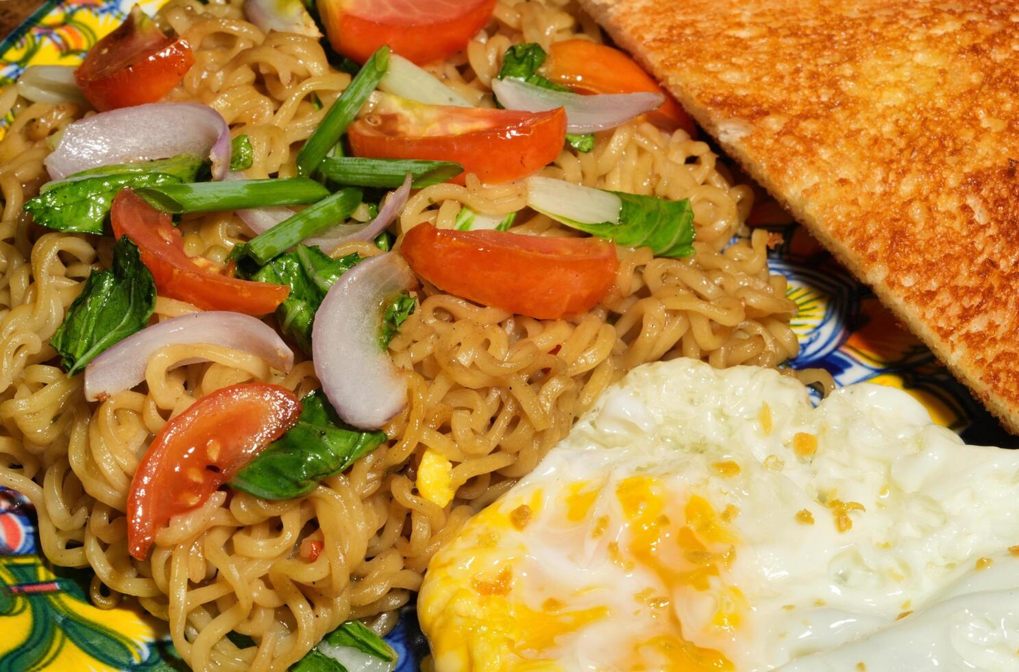 a plate with a breakfast meal and toast on it photo