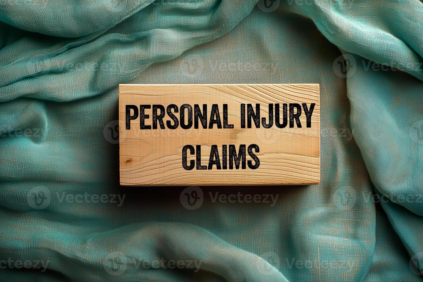 Personal injury claims message written on wooden block on green fabric background. Conceptual personal injury claims symbol. Copy space. photo