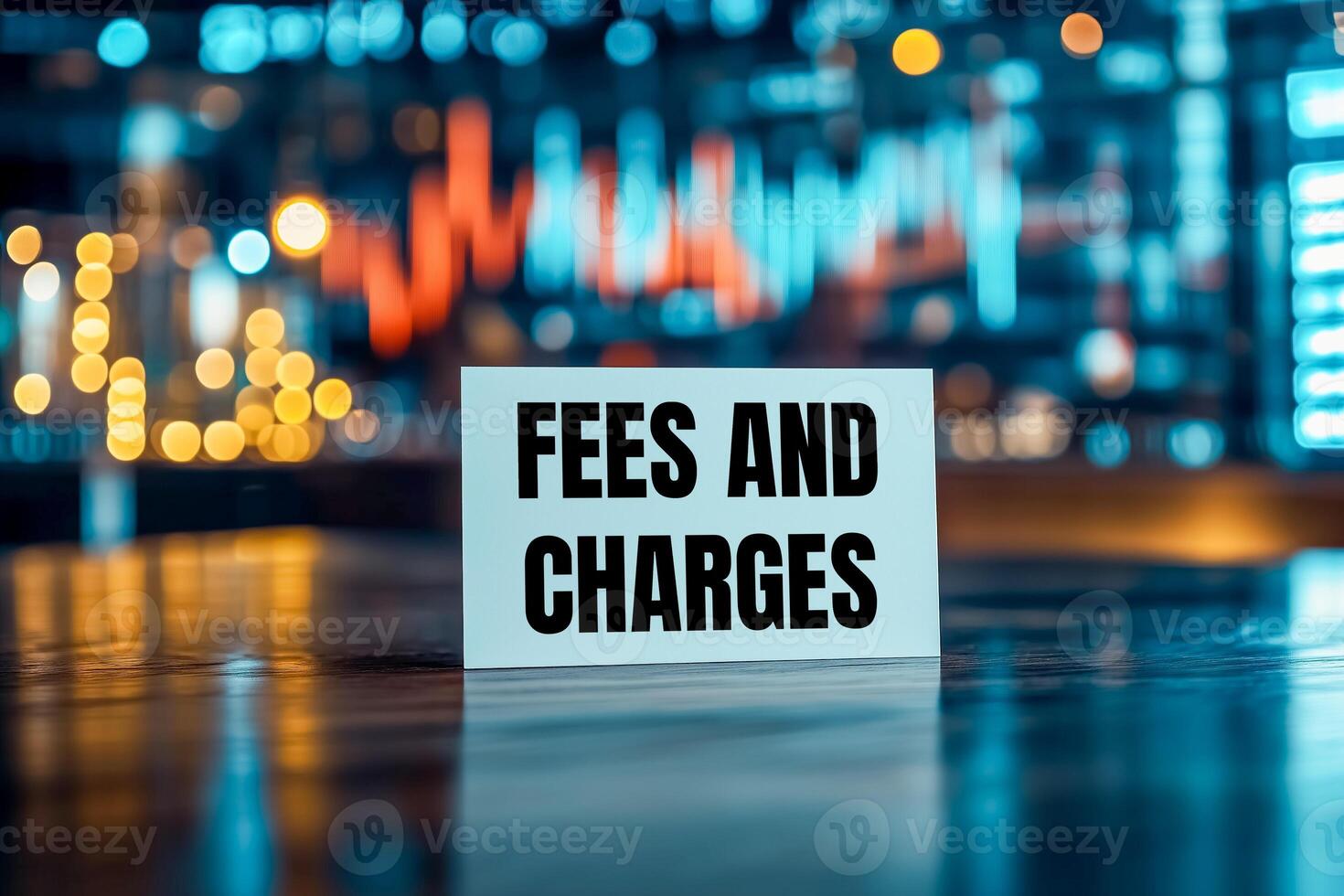 Fees and charges message written on white paper card on financial chart. Conceptual fees and charges symbol. photo