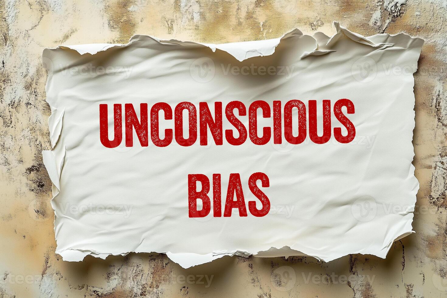 Unconscious bias message written on ripped torn paper piece. Conceptual unconscious bias symbol. photo