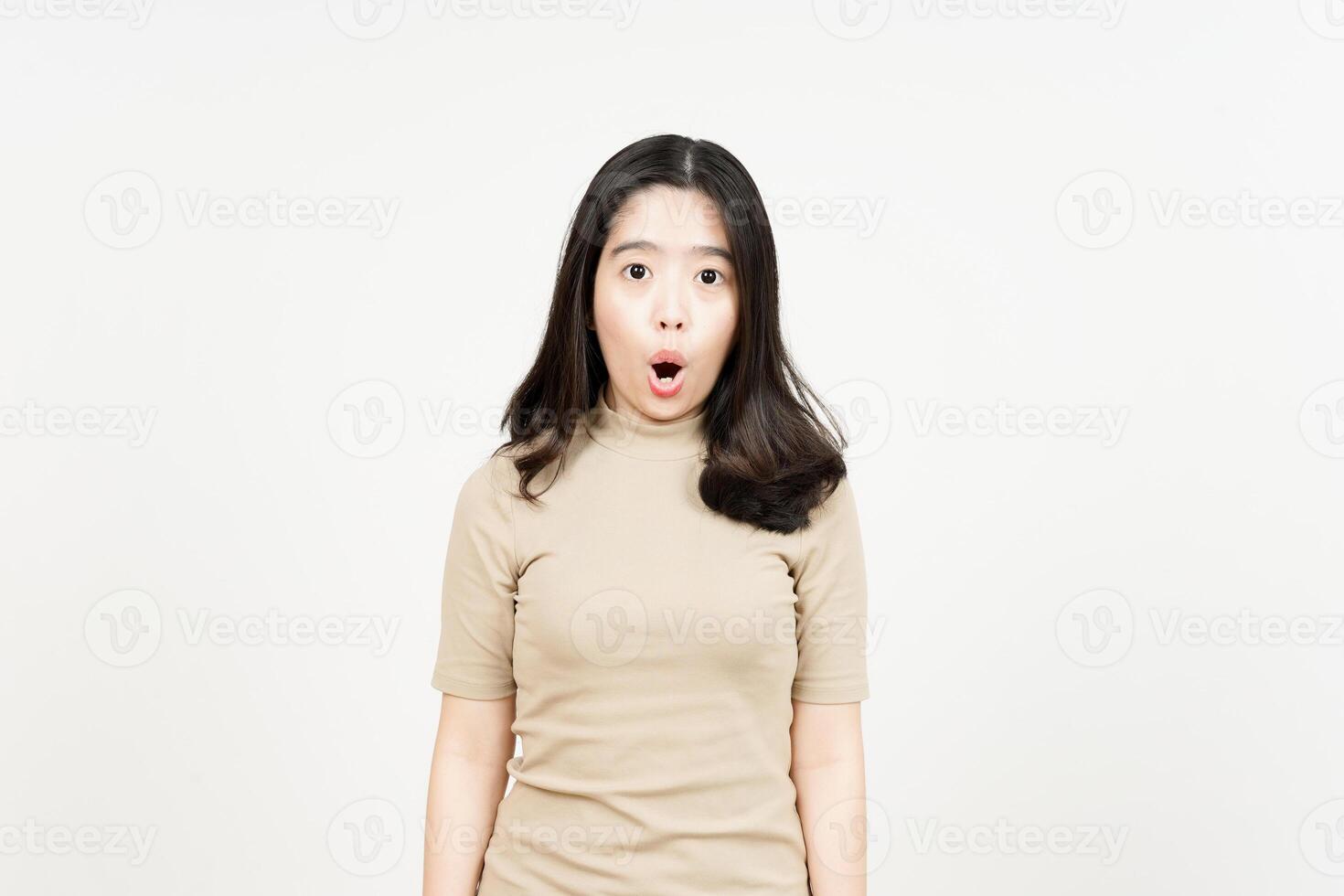 Wow Shock Face Expression Of Beautiful Asian Woman Isolated On White Background photo