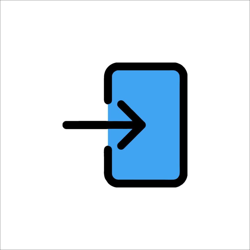 A blue and black icon of a phone with an arrow pointing to it vector