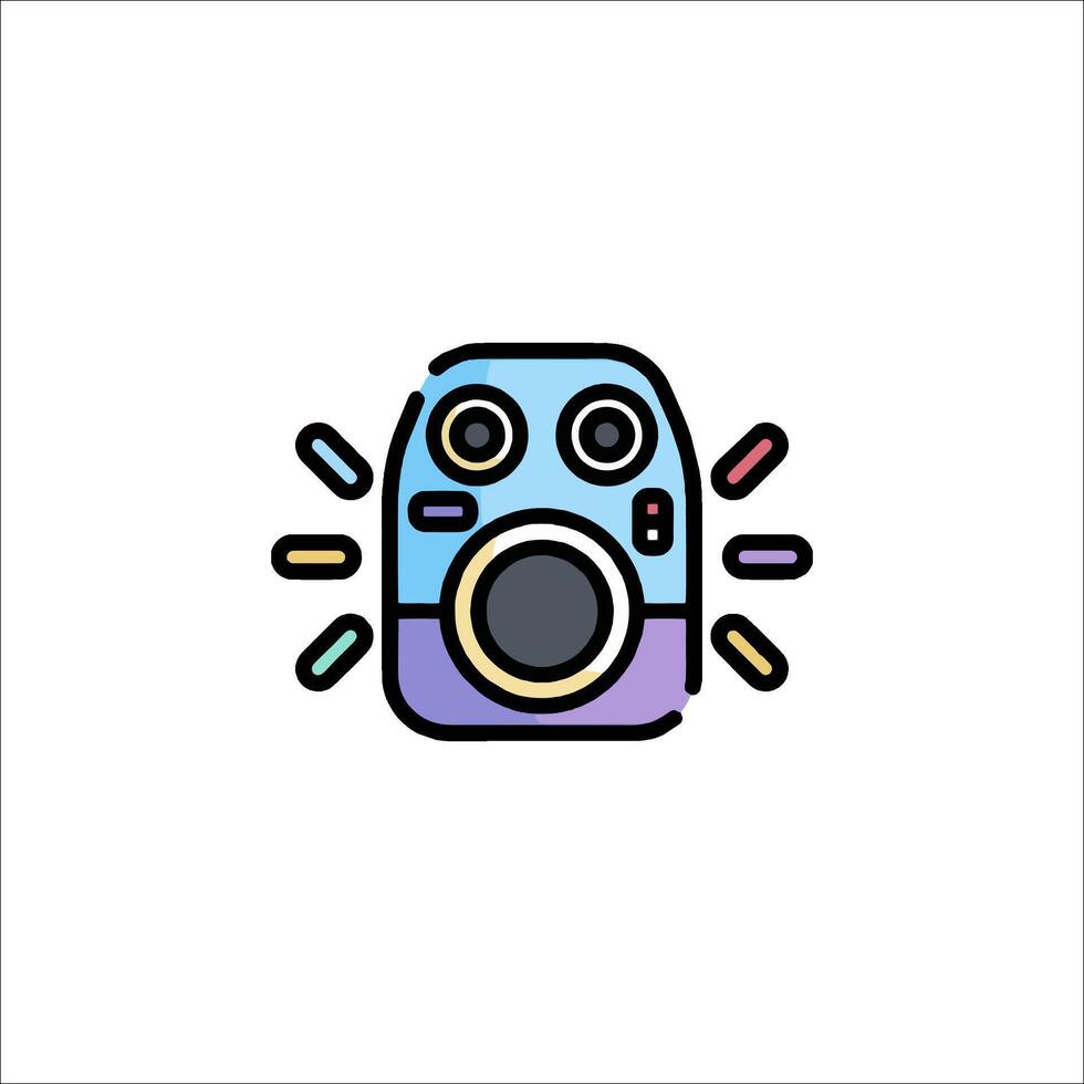 A camera icon with a rainbow background vector