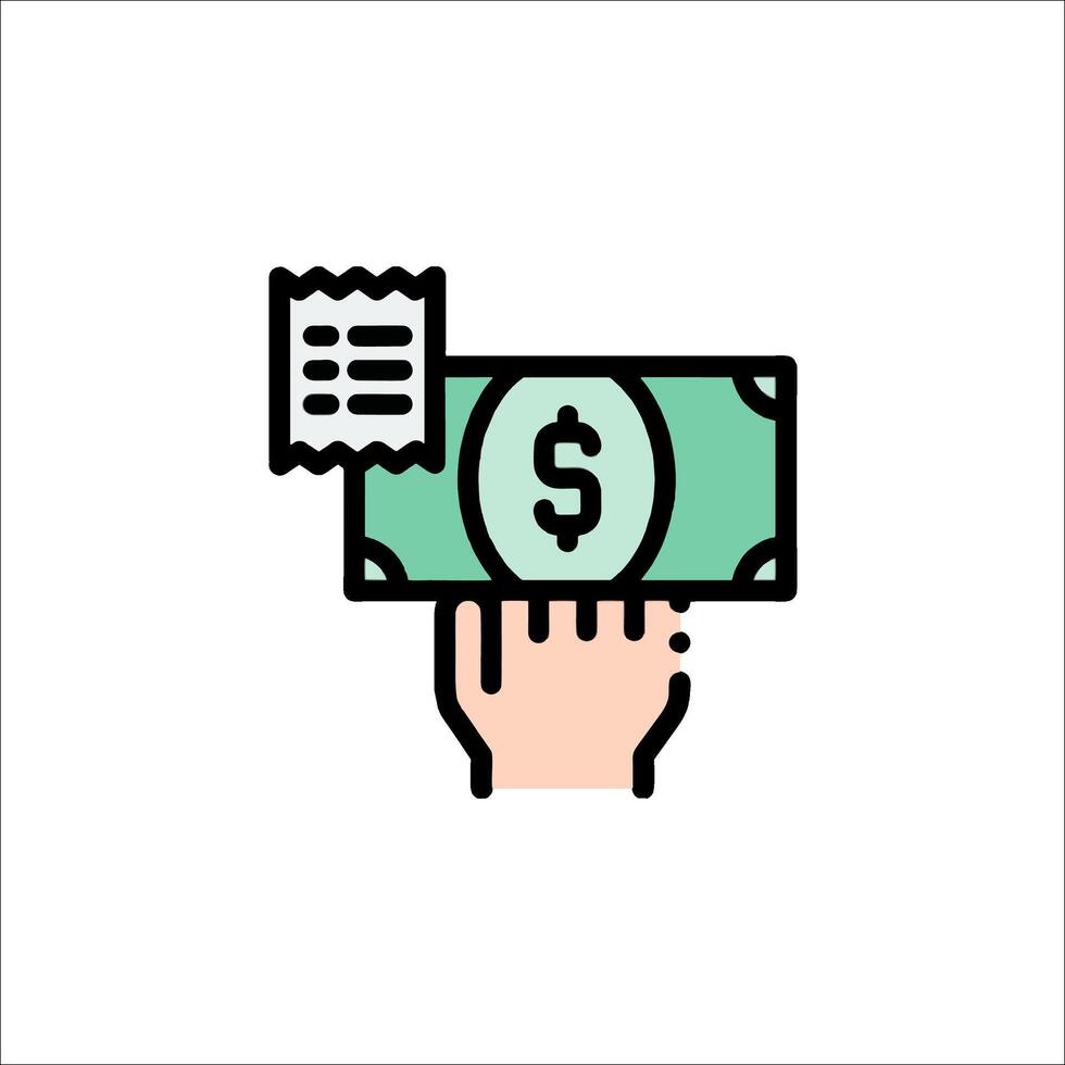 Hand holding money icon with a check and a receipt vector