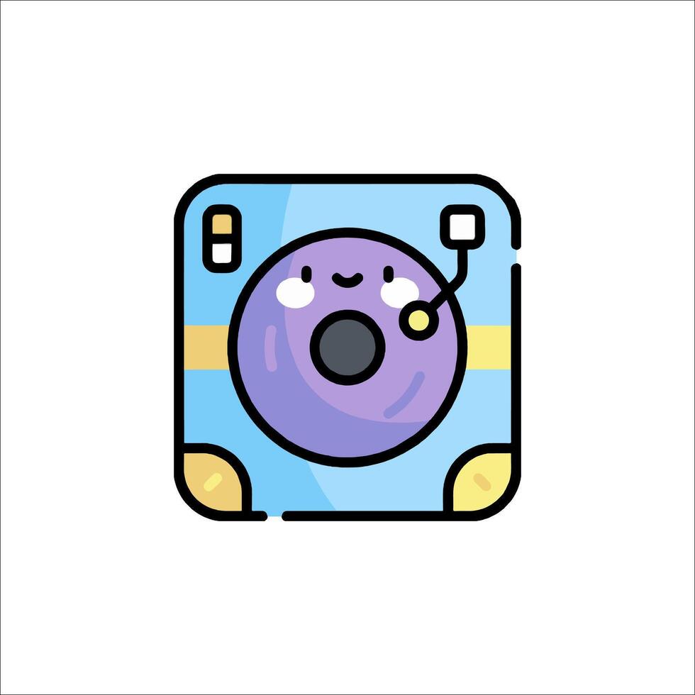 A purple camera with a yellow and blue background vector