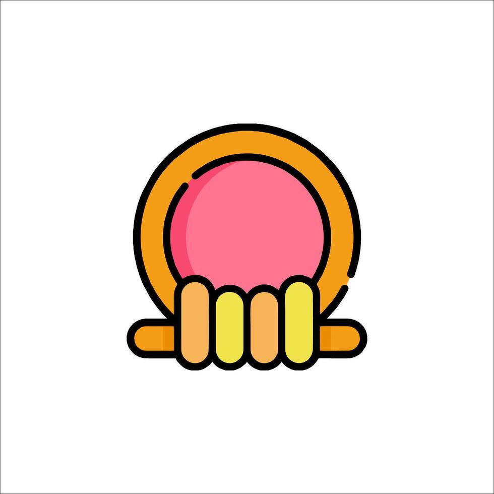 A pink and yellow circle with a hand holding it vector