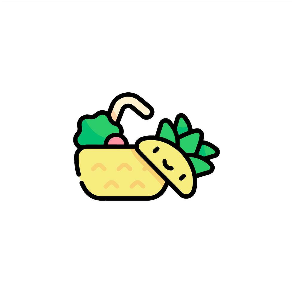 A pineapple and a basket of vegetables in a cartoon style vector