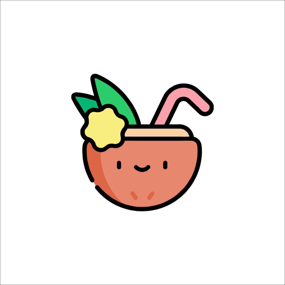 A cartoon coconut drink with a straw and a straw vector