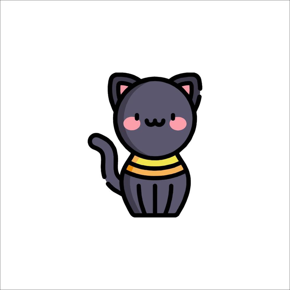 A cute black cat with a yellow and orange striped shirt vector