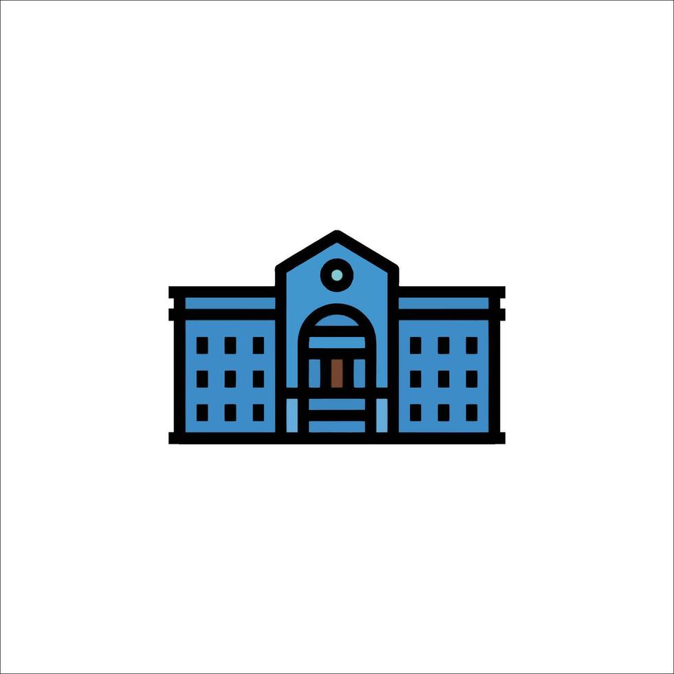 A building icon with a clock on top vector
