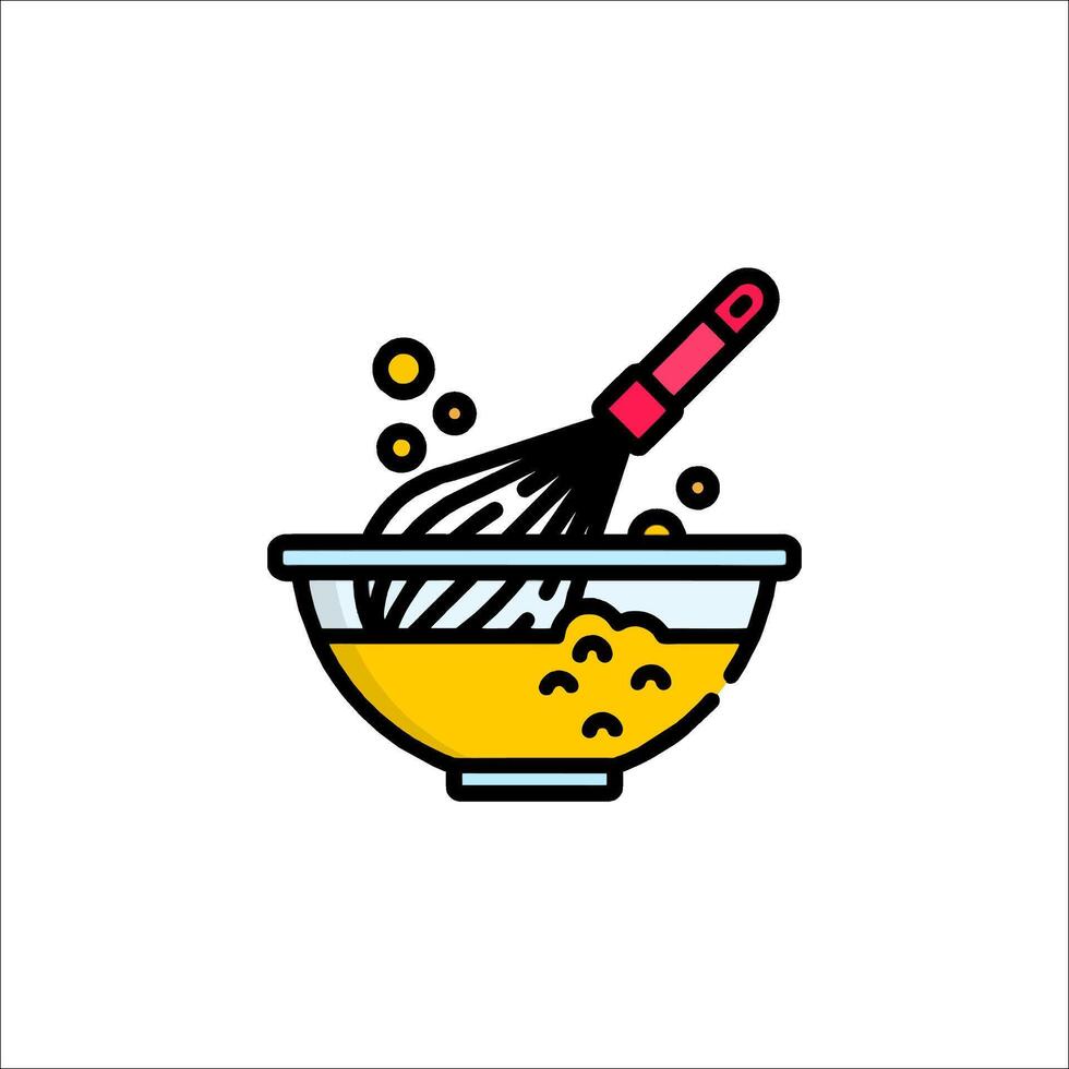 A bowl with a whisk and a bowl of batter vector