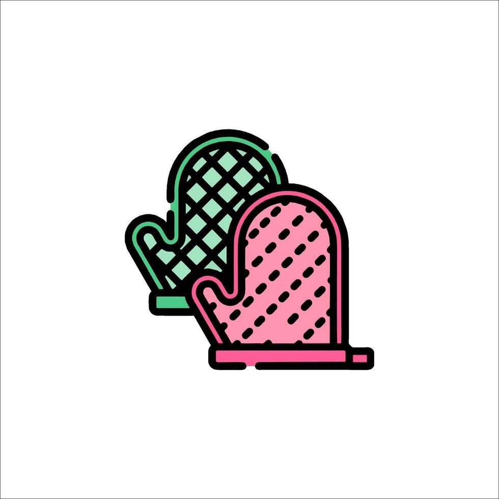 A pair of gloves with a green and pink pattern vector