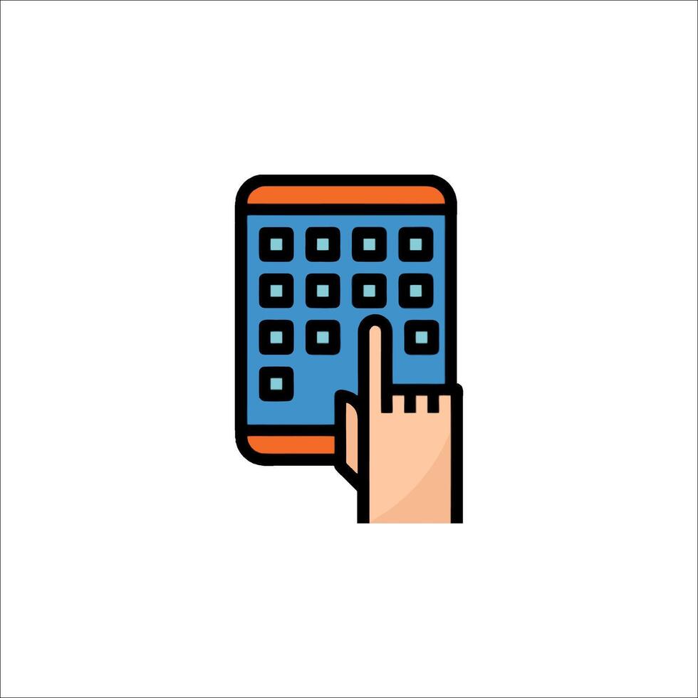 A hand pressing a button on a tablet computer vector