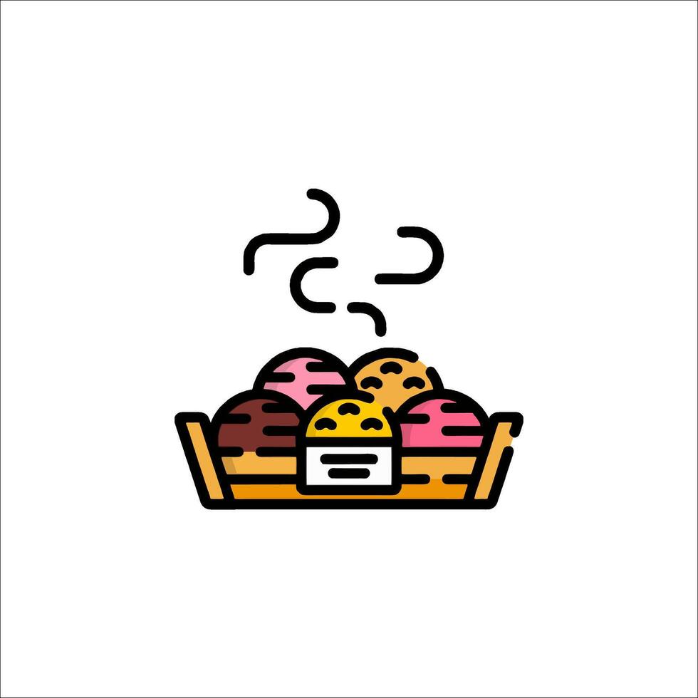 A basket of donuts with smoke coming out of it vector