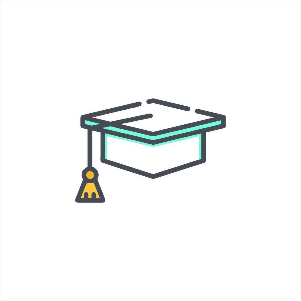 Graduation cap icon, line art vector