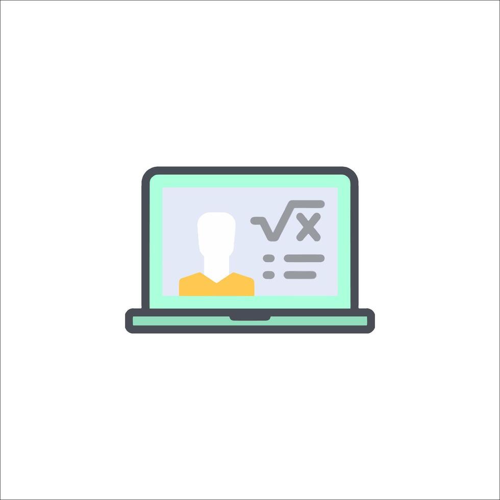 A laptop with a person on the screen and a calculator vector