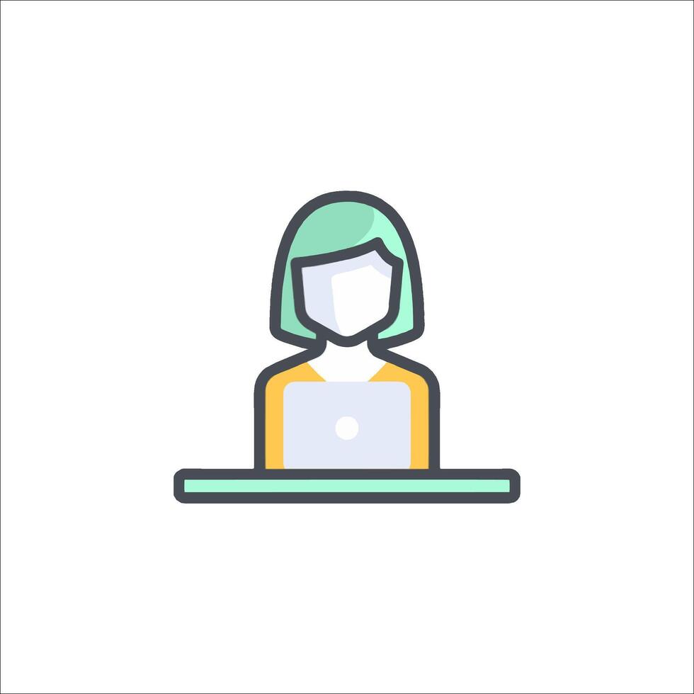 A woman in a mask is sitting at a desk vector