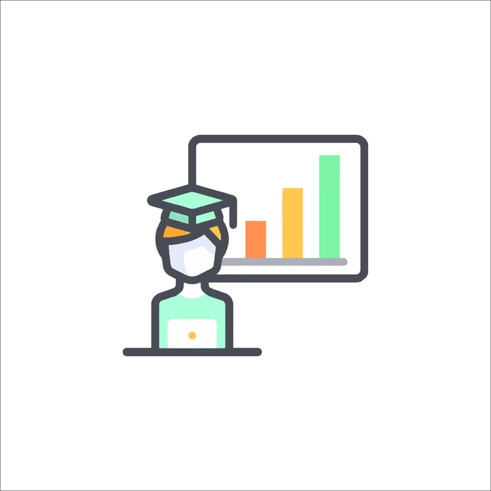 A graduate is standing in front of a board with a graph on it vector