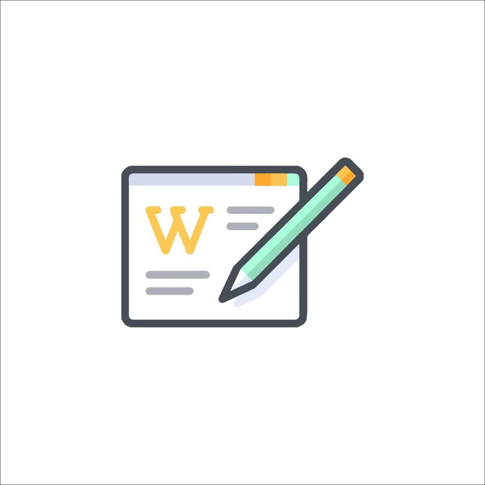 A pen and paper icon with the word w vector