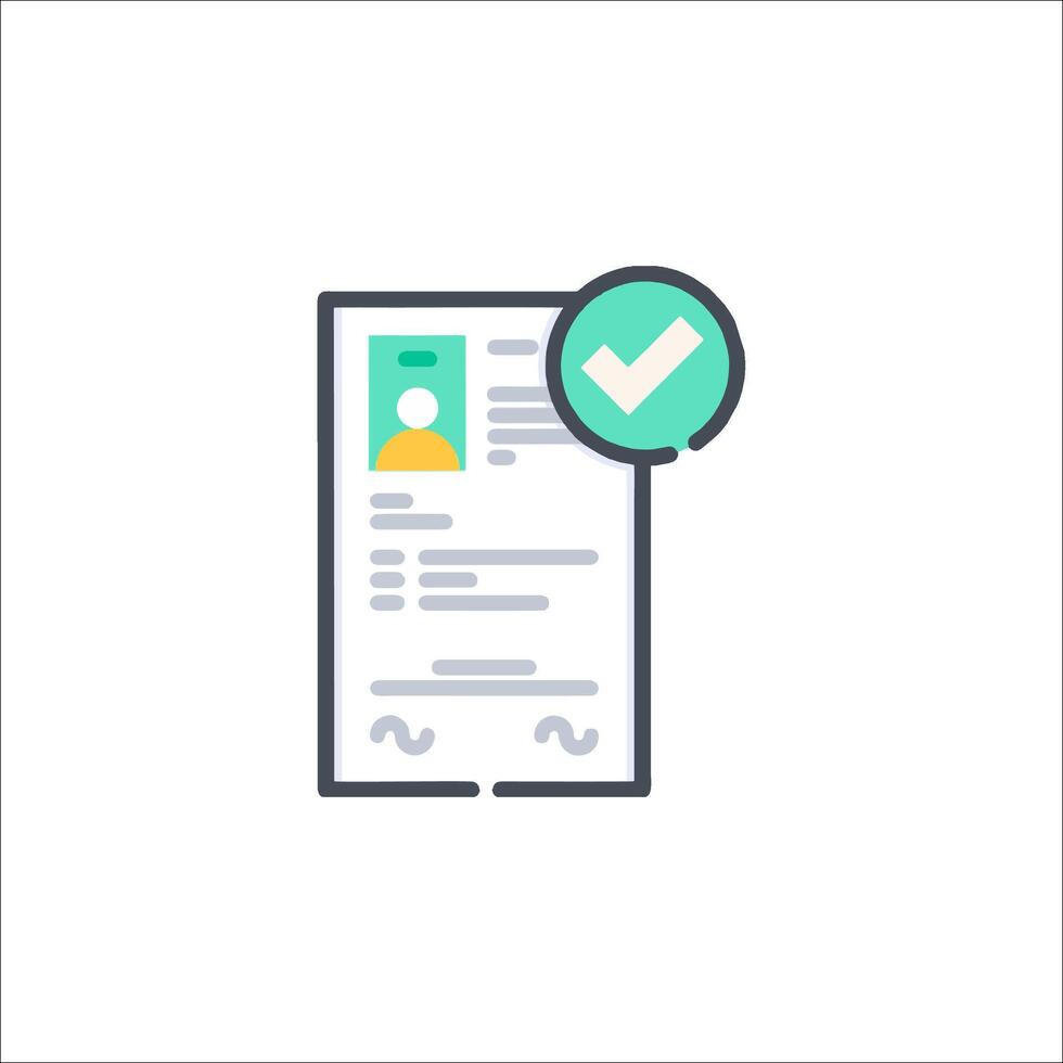 A document with a check mark and a person's face vector