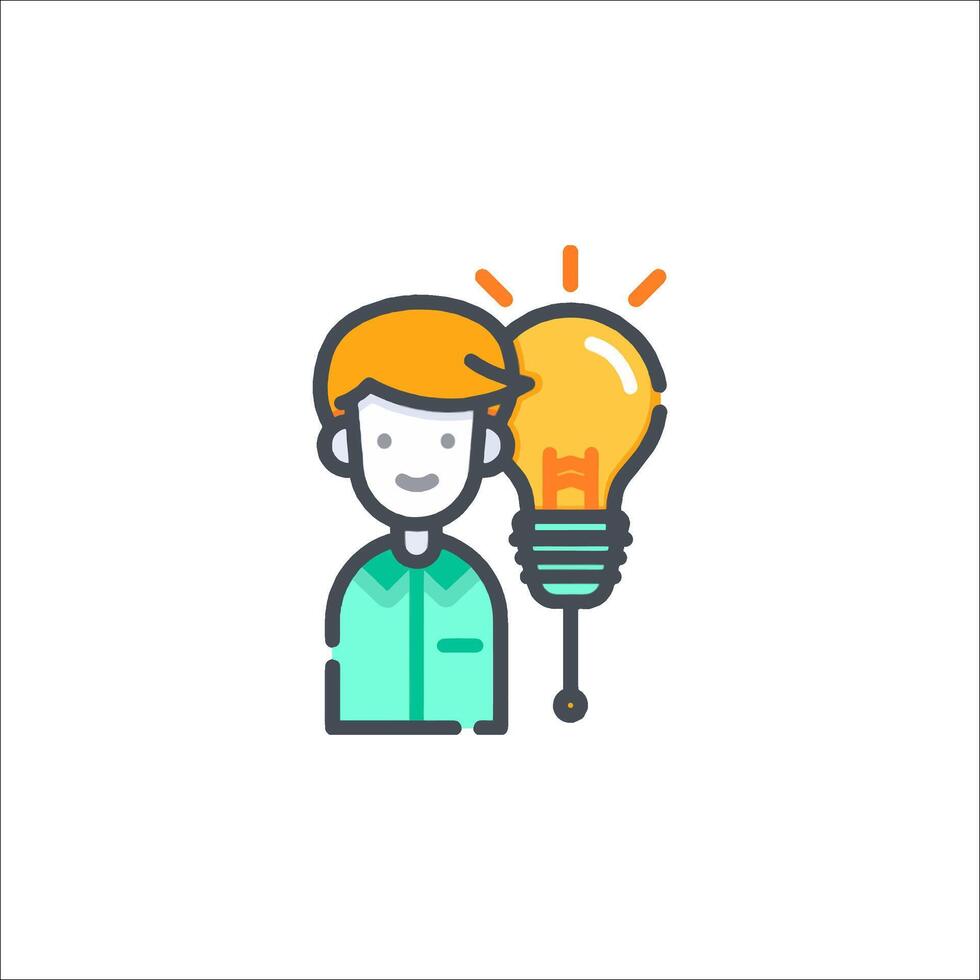 A man holding a light bulb icon vector