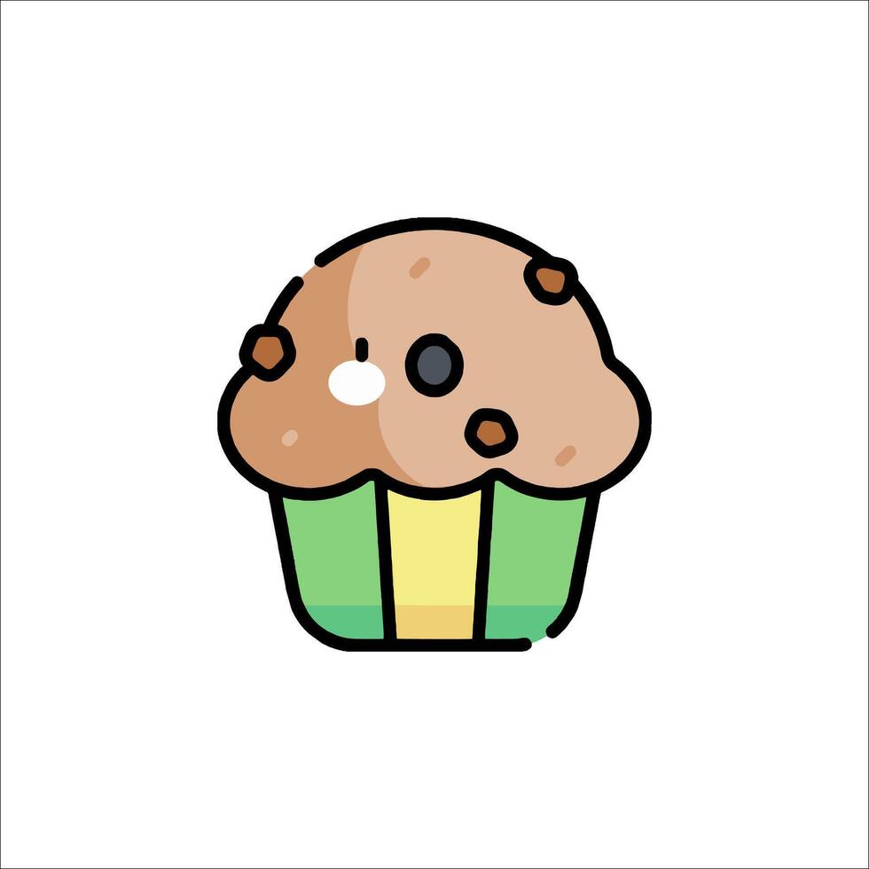 A cartoon cupcake with a green bow on it vector