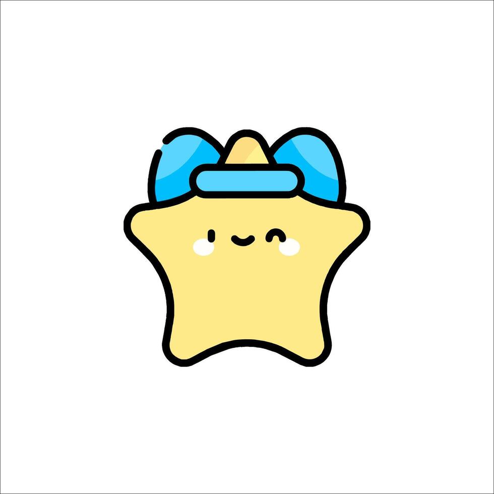 A cute star with a blue bow on its head vector