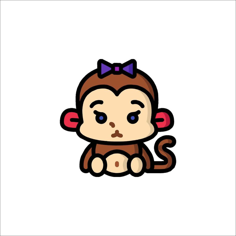 A cartoon monkey with a bow on its head vector