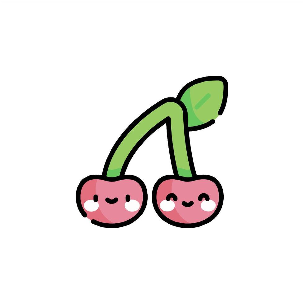 A cute cherry with two eyes and a leaf vector