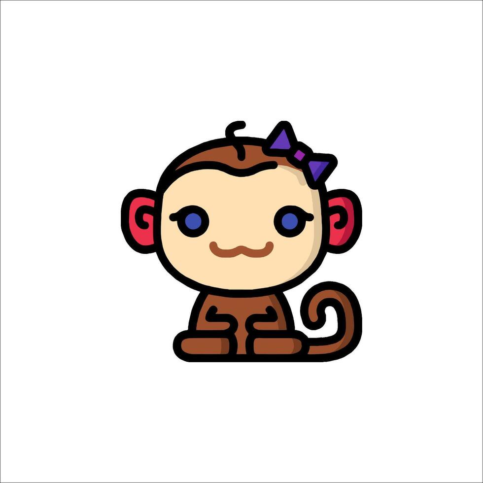 A cartoon monkey with purple eyes and a bow vector