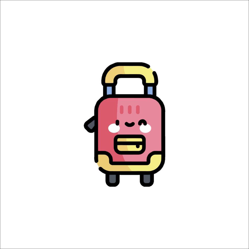 A cute little suitcase icon with a smiley face vector
