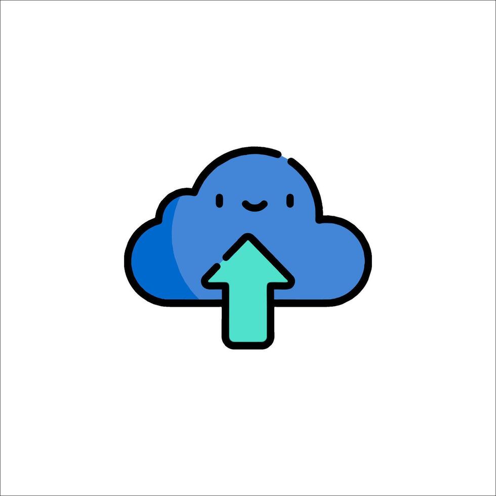 A cloud with an arrow pointing up and a smiley face vector