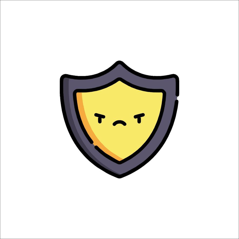 A cartoon shield with a sad face vector
