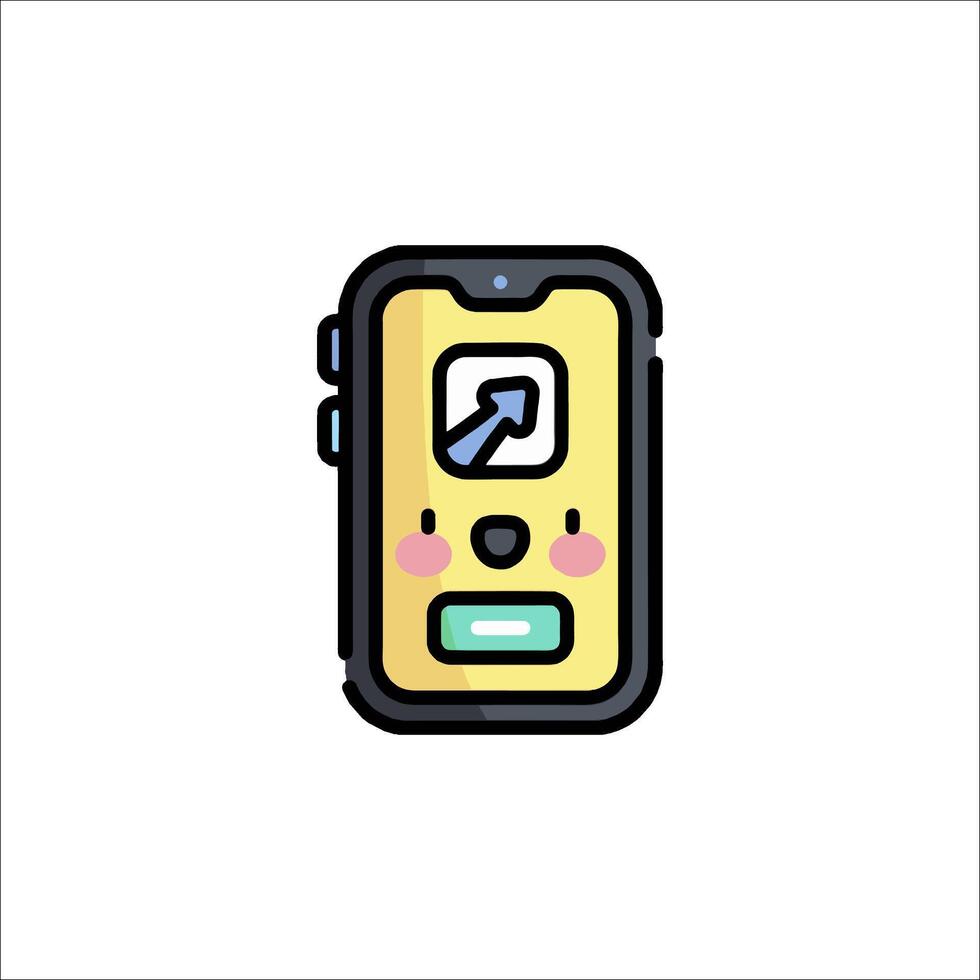 A yellow phone with a smiley face on it vector