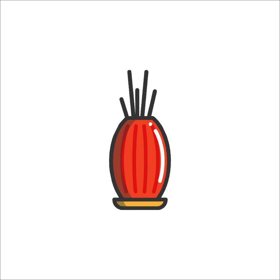 A red vase with a stick in it vector