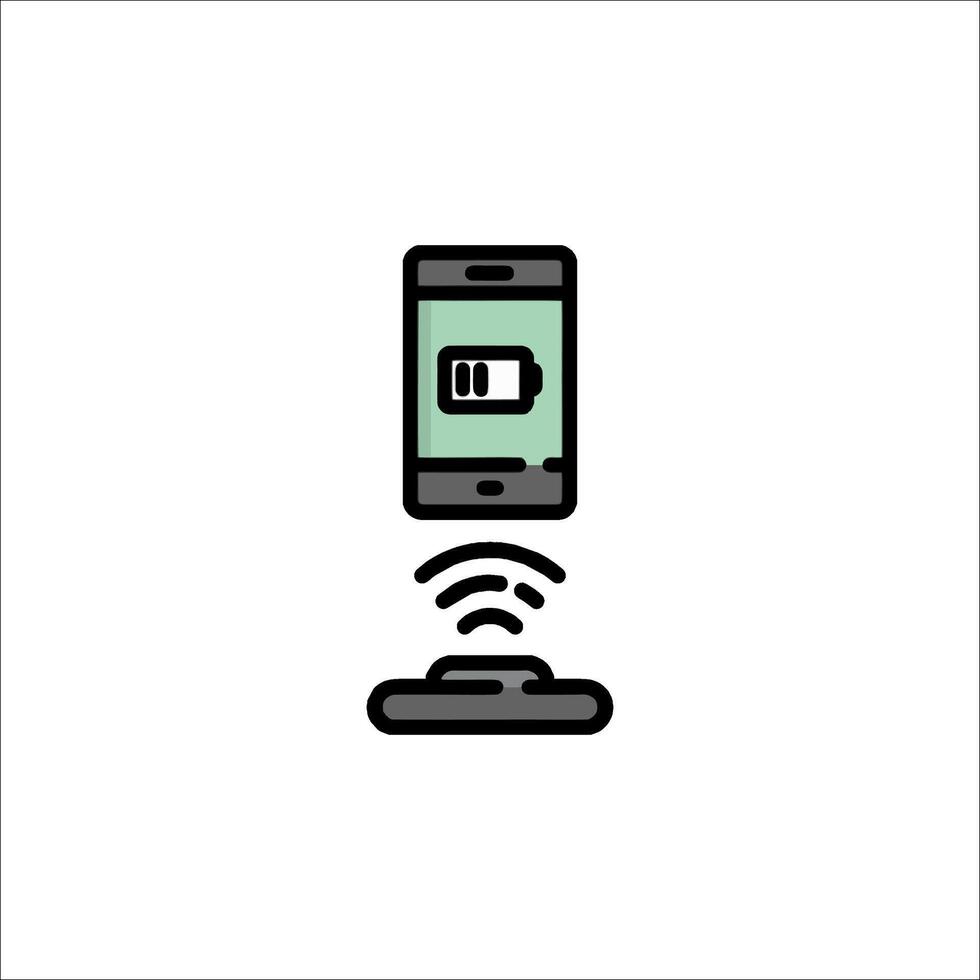 A phone charging on a wireless charger vector