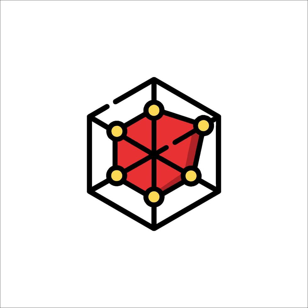 A red and yellow cube with a dot in the middle vector