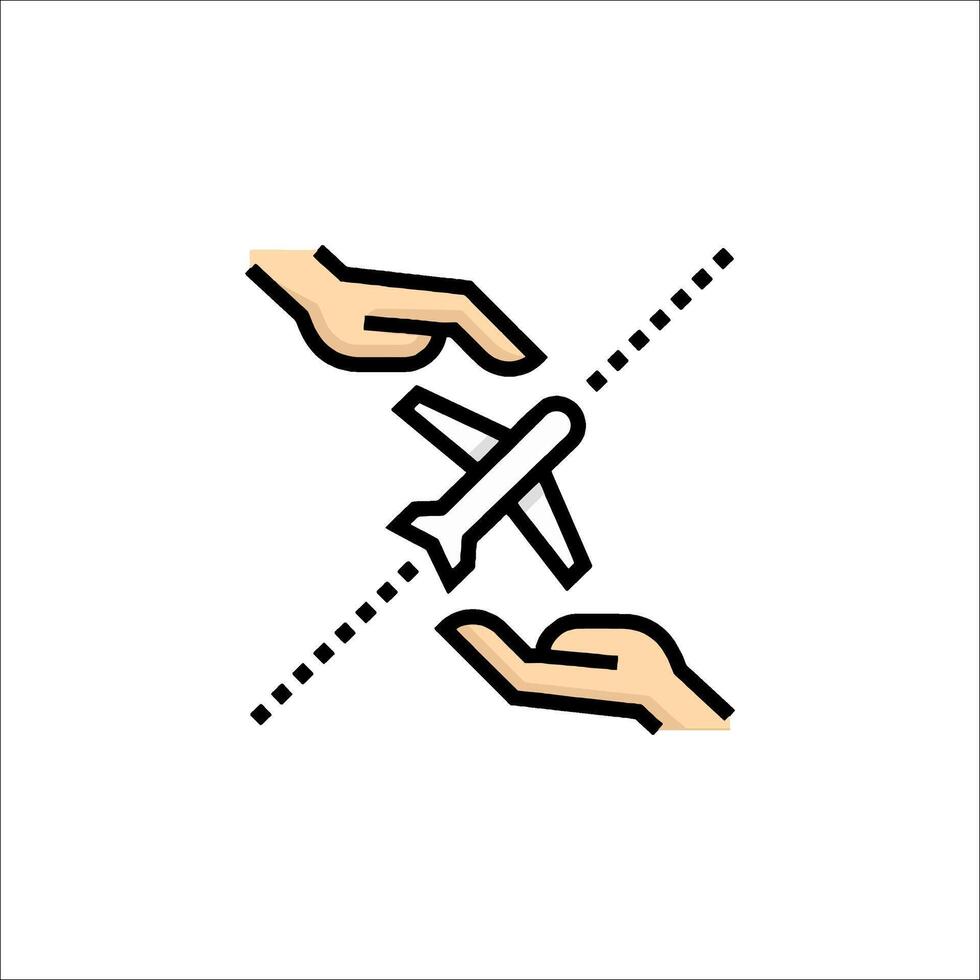 Two hands holding an airplane icon vector