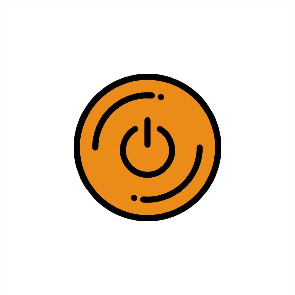 A power button icon in orange and black vector