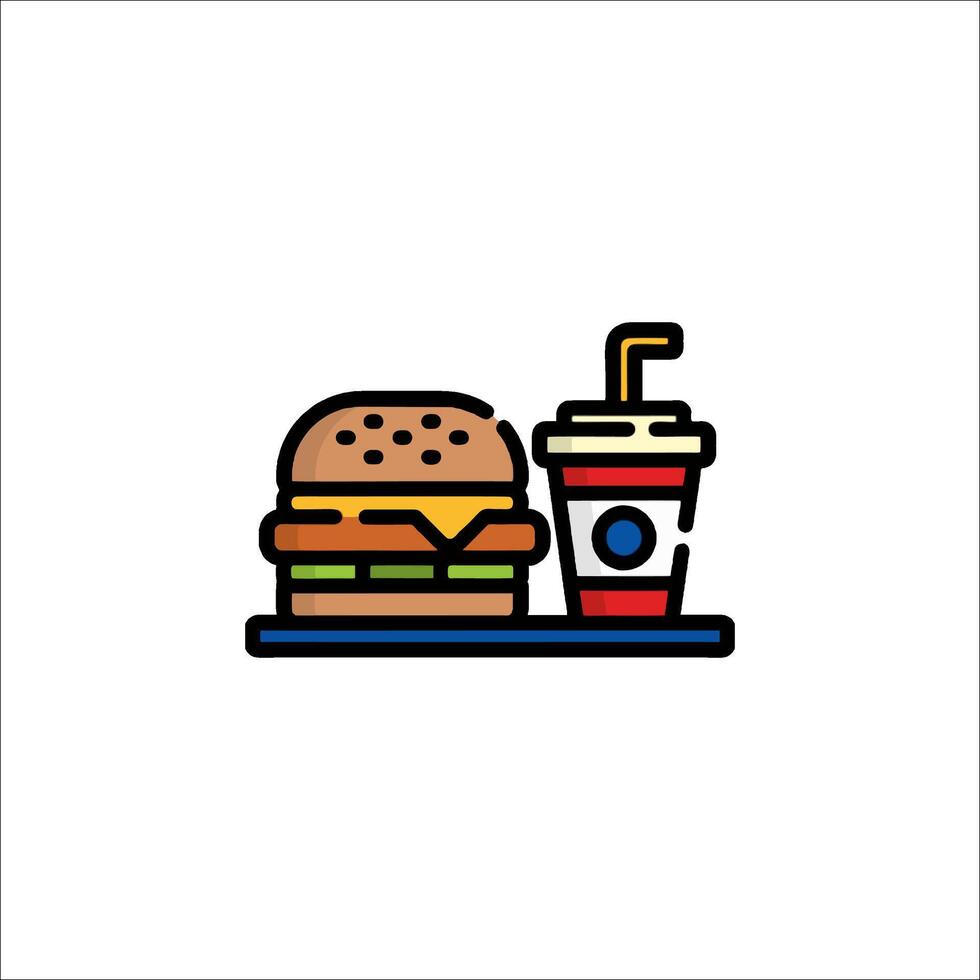 A hamburger and drink icon on a tray vector