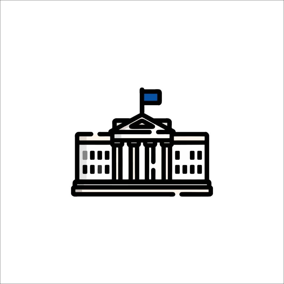 The white house icon, with a flag on top vector