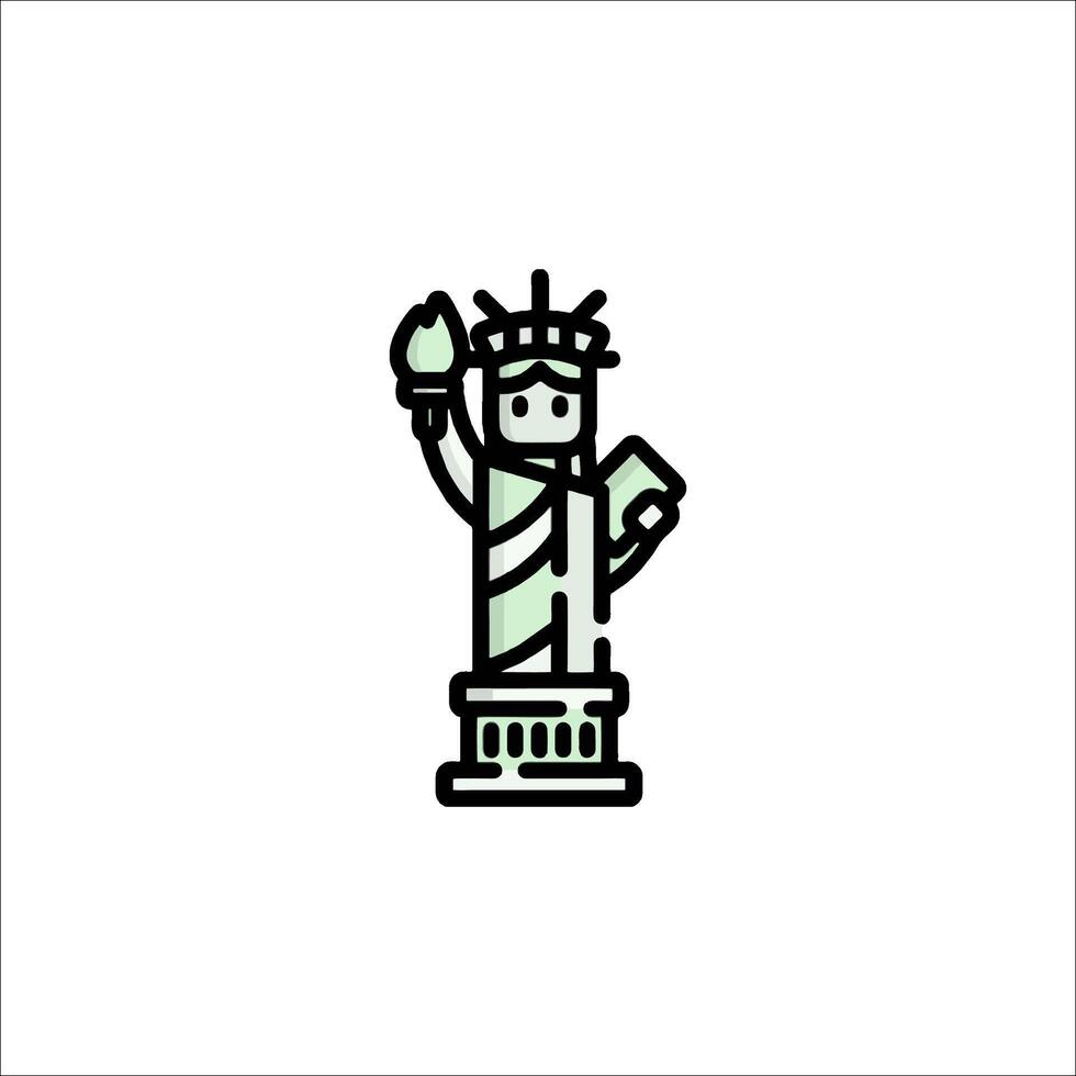 The statue of liberty is shown in a green and black line art style vector